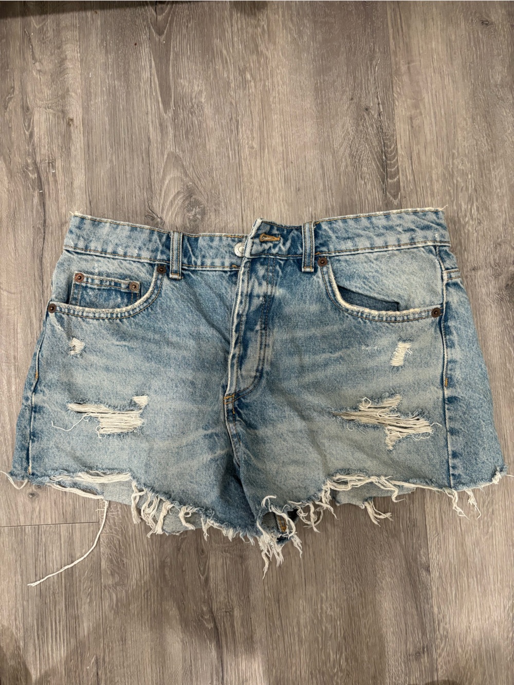 Zara Light Blue Distressed Denim Shorts